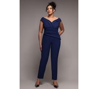 Goddiva Plus Bardot Scuba Jumpsuit - Navy Blue by Goddiva Plus - Navy - 26