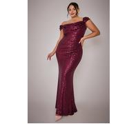 Goddiva Plus Cap Sleeve Iridescent Sequin Cowl Maxi Dress - Burgundy Red by Goddiva Plus - BurgundyRed - 24