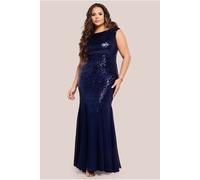 Goddiva Plus Chiffon & Sequin Embroidered Bardot Maxi Dress - Navy Blue by Goddiva Plus - Navy - 26