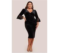 Goddiva Plus Crochet Velvet Wrap Midi Dress - Black by Goddiva Plus - Black - 20