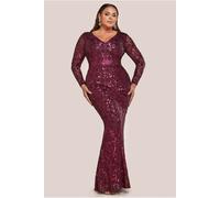 Goddiva Plus Embroidered Sequin & Mesh Maxi Dress - Burgundy by Goddiva Plus - Burgundy - 18