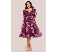 Goddiva Plus Floral Print Wrap Chiffon Midi Dress - Berry Floral by Goddiva Plus - Berry - 18