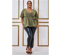 Goddiva Plus Lurex Flutter Sleeve Wrap Top - Gold by Goddiva Plus - Gold - 18