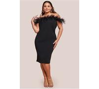 Goddiva Plus Off The Shoulder Feather Midi Dress - Black by Goddiva Plus - Black - 18