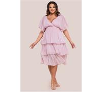 Goddiva Plus Plain Lurex Chiffon Tiered Midi Dress - Blush Pink by Goddiva Plus - Pink - 24