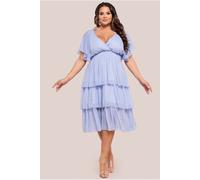 Goddiva Plus Plain Lurex Chiffon Tiered Midi Dress - Light Blue by Goddiva Plus - Light Blue - 26