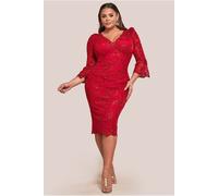 Goddiva Plus Scallop Lace Midi Dress- Red by Goddiva Plus - Red - 22