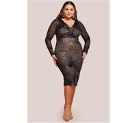 Goddiva Plus Scalloped Hem Starburst Midi Dress - Black by Goddiva Plus - Black - 20