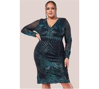 Goddiva Plus Scalloped Hem Starburst Midi Dress - Emerald by Goddiva Plus - Emerald - 22