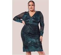 Goddiva Plus Scalloped Hem Starburst Midi Dress In Emerald Emerald 18