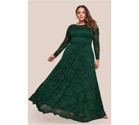 Goddiva Plus Scalloped Lace A-Line Maxi Dress - Emerald Green by Goddiva Plus - Emerald - 26