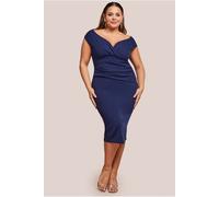 Goddiva Plus Scuba Bardot Pleated Midi Dress - Navy by Goddiva Plus - Navy - 20