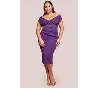 Goddiva Plus Scuba Bardot Pleated Midi Dress - Purple by Goddiva Plus - Purple - 26