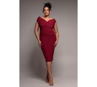 Goddiva Plus Scuba Bardot Pleated Midi Dress - Wine by Goddiva Plus - Wine - 26