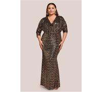 Goddiva Plus Sequin Cowl Maxi Dress - Black by Goddiva Plus - Black - 24