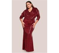 Goddiva Plus Sequin Cowl Maxi Dress - Wine by Goddiva Plus - Wine - 26