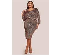 Goddiva Plus Sequin Cowl Neck Midi Dress - Champagne by Goddiva Plus - Champagne - 18