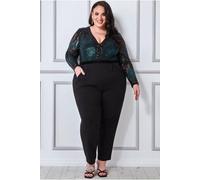 Goddiva Plus Sequin & Mesh Jumpsuit In Green Green