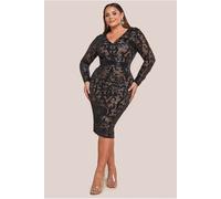 Goddiva Plus Sequin & Mesh Midi Dress - Black by Goddiva Plus - Black - 26