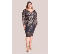 Goddiva Plus Sequin Mesh V Neck Midi Dress - Black by Goddiva Plus - Black - 26