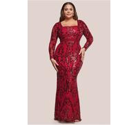Goddiva Plus Sequin Square Neck Maxi With Scallop Hem - Red by Goddiva Plus - Red - 18