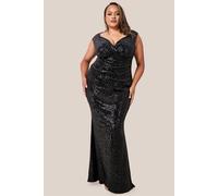 Goddiva Plus Sequin & Velvet Bardot Maxi Dress - Black by Goddiva Plus - Black - 26