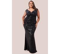 Goddiva Plus Sequin & Velvet Bardot Maxi Dress In Black Black