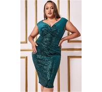 Goddiva Plus Sequin & Velvet Bardot Midi In Emerald Emerald 24