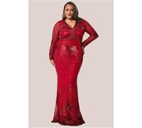 Goddiva Plus Starburst Sequin Maxi Dress - Red by Goddiva Plus - Red - 20