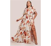 Goddiva Plus Wrap Back Flutter Sleeve Maxi - Beige by Goddiva Plus - Beige - 22