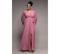 Goddiva Plus Wrap Back With Front Slit Chiffon Maxi Dress - Dusty Pink by Goddiva Plus - Dusty Pink - 16