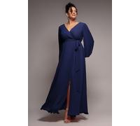 Goddiva Plus Wrap Back With Front Slit Chiffon Maxi Dress - Navy Blue by Goddiva Plus - Navy - 22