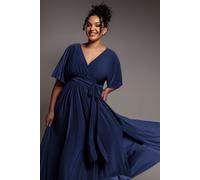 Goddiva Plus Wrap Front Maxi With Flutter Sleeves - Navy Blue by Goddiva Plus - Navy - 18