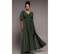 Goddiva Plus Wrap Front Maxi With Flutter Sleeves - Olive Green by Goddiva Plus - Olive - 20