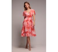 Goddiva Printed Flutter Sleeve Chiffon Midi Dress - Coral by Goddiva - Coral - 14