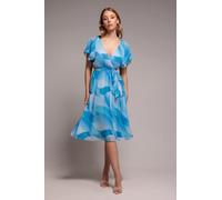Goddiva Printed Flutter Sleeve Chiffon Midi Dress - Light Blue by Goddiva - Light Blue - 18