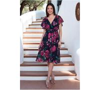 Goddiva Printed Lurex A-Line Flutter Sleeve Midi Dress - Black by Goddiva - Black - 16