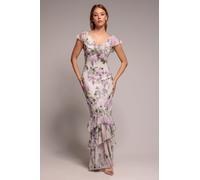 Goddiva Printed Ruffle Neck & Hem Dress - Multi by Goddiva - Multi - 18