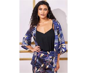 Goddiva Printed Satin Kimono In Navy Navy