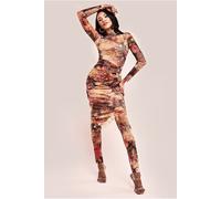 Goddiva Printed Sheer Leggings - Orange by Goddiva - Orange - L