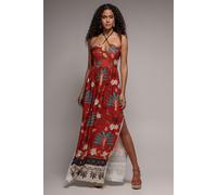 Goddiva Printed Tie Back Maxi - Orange by Goddiva - Orange - 16