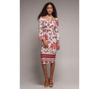Goddiva Printed Tie Back Midi Dress - Cream by Goddiva - Cream - 12