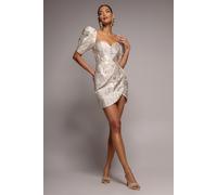 Goddiva Puff Sleeve Sweetheart Mini Dress - Cream by Goddiva - Cream - 10