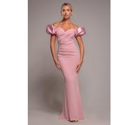 Goddiva Puffy Satin Sleeve Scuba Maxi Dress - Blush Pink by Goddiva - Blush - 10