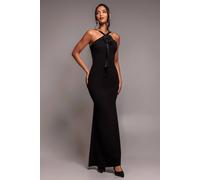 Goddiva Racer Neck Corsage Scuba Maxi In Black Black 8