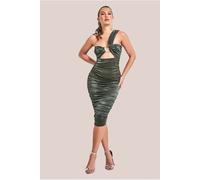 Goddiva Ring Detail One Shoulder Ruched Midi - Khaki by Goddiva - Khaki - 8