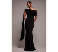 Goddiva Sash One Shoulder Bardot Maxi Dress - Black by Goddiva - Black - 12