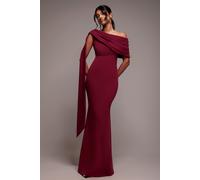 Goddiva Sash One Shoulder Bardot Maxi Dress - Burgundy by Goddiva - Burgundy - 16