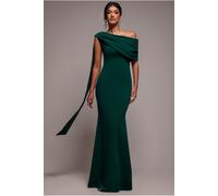 Goddiva Sash One Shoulder Bardot Maxi Dress - Emerald Green by Goddiva - Emerald Green - 10