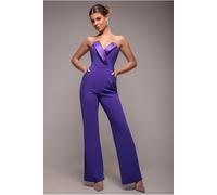 Goddiva Satin Collar Scuba Jumpsuit - Purple by Goddiva - Purple - 16